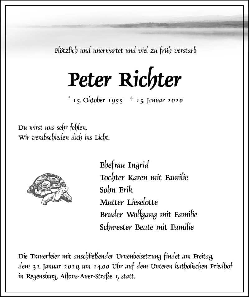 Traueranzeigen Von Peter Richter Mittelbayerische Trauer