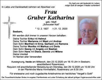 Traueranzeigen Von Katharina Gruber Mittelbayerische Trauer