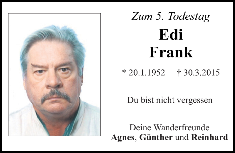 Traueranzeigen Von Edi Frank Mittelbayerische Trauer