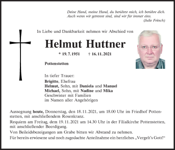 Traueranzeigen Von Helmut Huttner Mittelbayerische Trauer