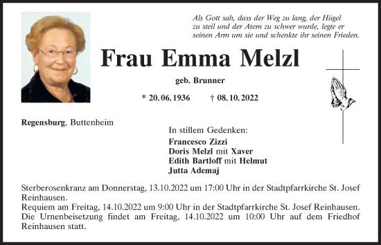 Traueranzeigen Von Emma Melzl Mittelbayerische Trauer