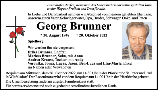 Traueranzeigen Von Georg Brunner Mittelbayerische Trauer