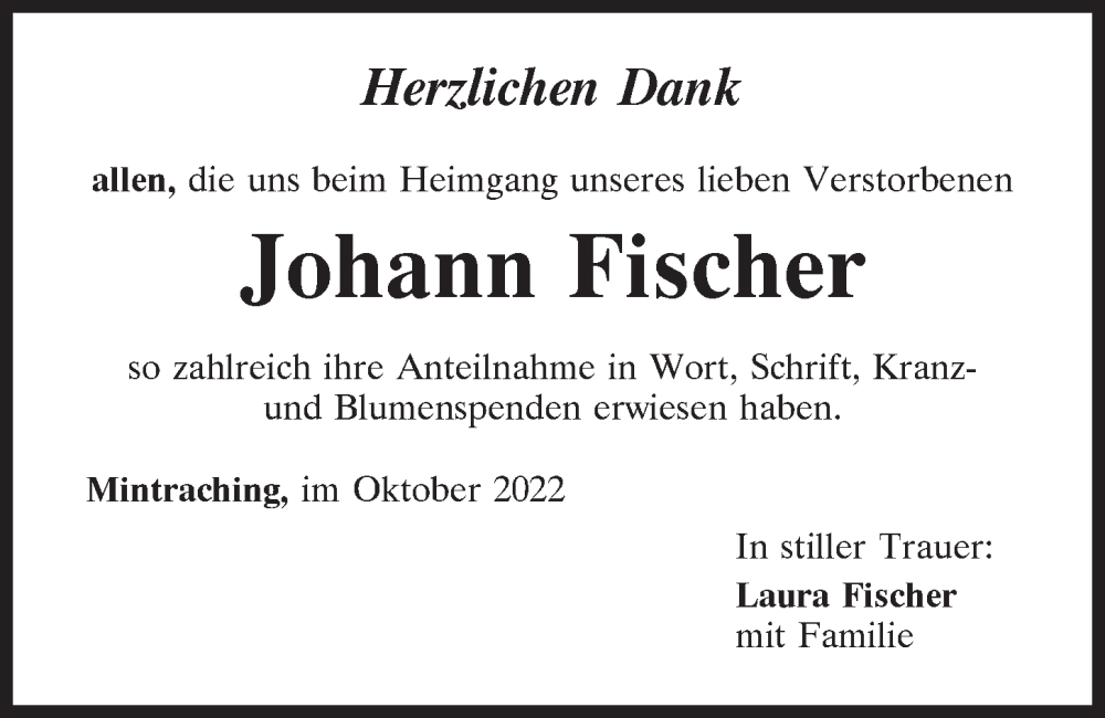 Traueranzeigen Von Johann Fischer Mittelbayerische Trauer