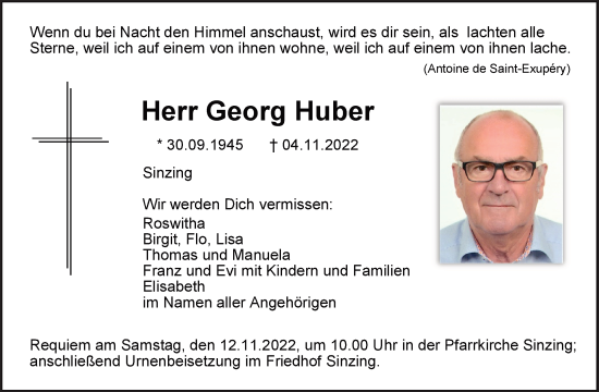 Traueranzeigen Von Georg Huber Mittelbayerische Trauer