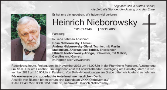 Traueranzeigen Von Heinrich Nieborowsky Mittelbayerische Trauer