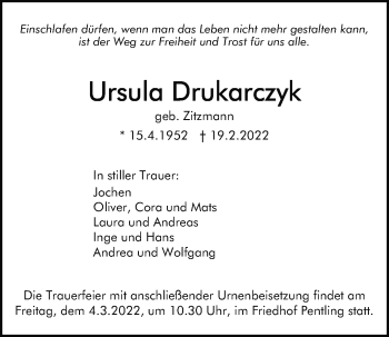 Traueranzeigen Von Ursula Drukarczyk Mittelbayerische Trauer