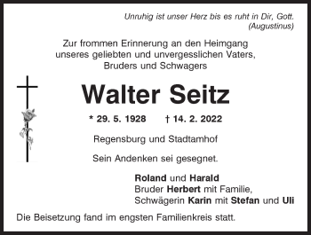 Traueranzeigen Von Walter Seitz Mittelbayerische Trauer