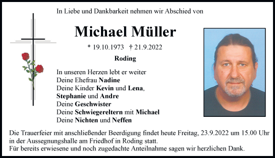 Traueranzeigen Von Michael M Ller Mittelbayerische Trauer