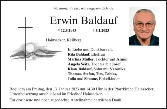 Traueranzeigen Von Erwin Baldauf Mittelbayerische Trauer