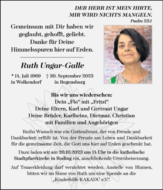 Traueranzeigen Von Ruth Ungar Galle Mittelbayerische Trauer