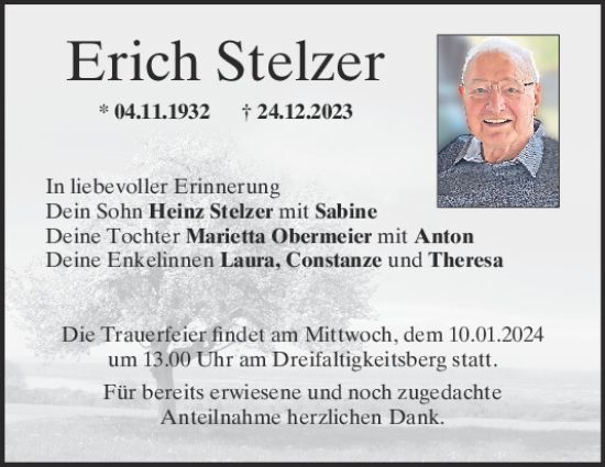 Traueranzeigen Von Erich Stelzer Mittelbayerische Trauer