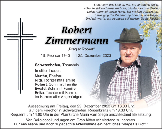 Traueranzeigen Von Robert Zimmermann Mittelbayerische Trauer