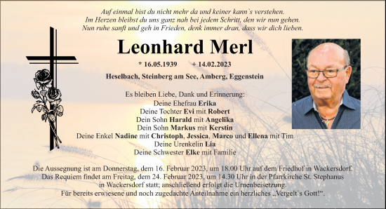 Traueranzeigen Von Leonhard Merl Mittelbayerische Trauer