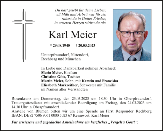 Traueranzeigen Von Karl Meier Mittelbayerische Trauer