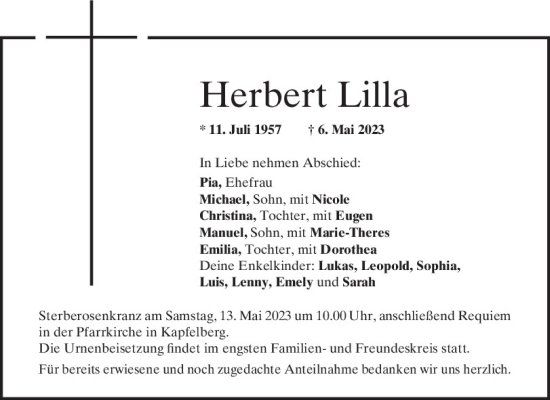 Traueranzeigen Von Herbert Lilla Mittelbayerische Trauer