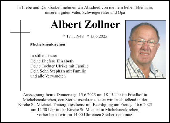 Traueranzeigen Von Albert Zollner Mittelbayerische Trauer