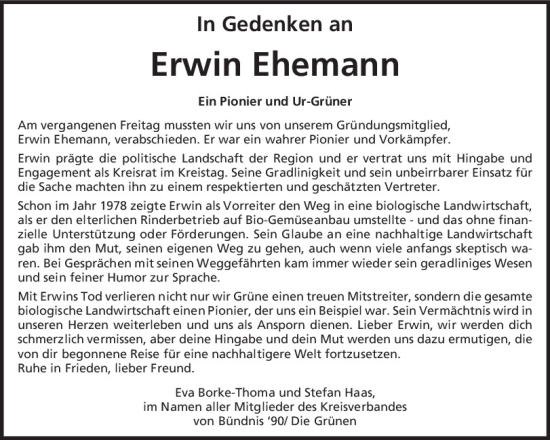 Traueranzeigen Von Erwin Ehemann Mittelbayerische Trauer