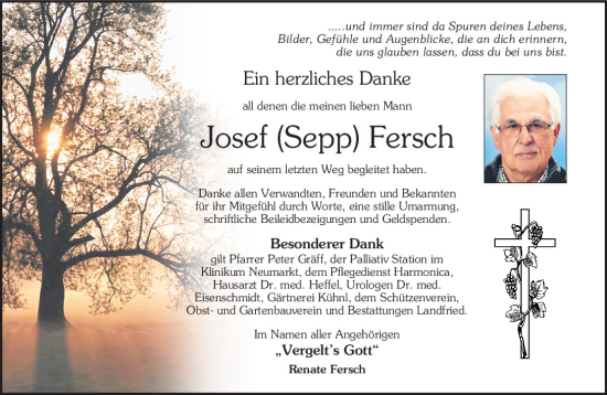 Traueranzeigen Von Josef Fersch Mittelbayerische Trauer