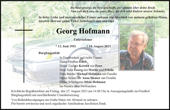 Traueranzeigen Von Georg Hofmann Mittelbayerische Trauer