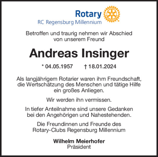 Traueranzeigen Von Andreas Insinger Mittelbayerische Trauer