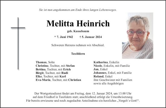 Traueranzeigen Von Melitta Heinrich Mittelbayerische Trauer