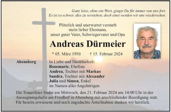 Traueranzeigen Von Andreas D Rmeier Mittelbayerische Trauer