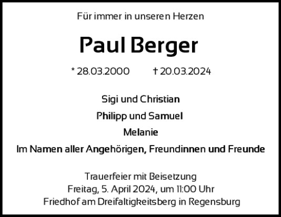 Traueranzeigen Von Paul Berger Mittelbayerische Trauer