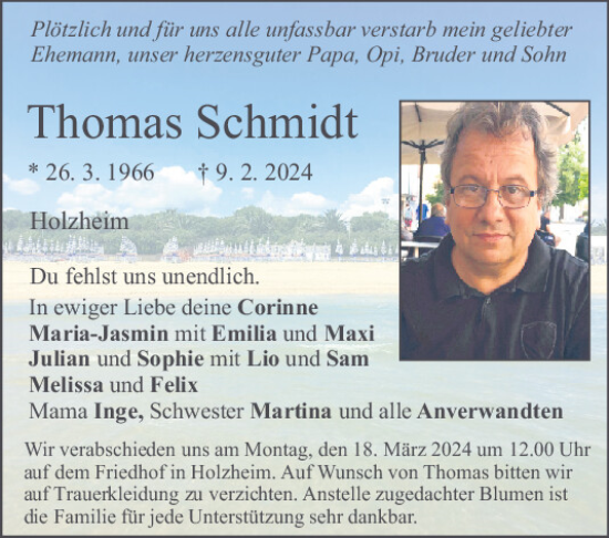 Traueranzeigen Von Thomas Schmidt Mittelbayerische Trauer