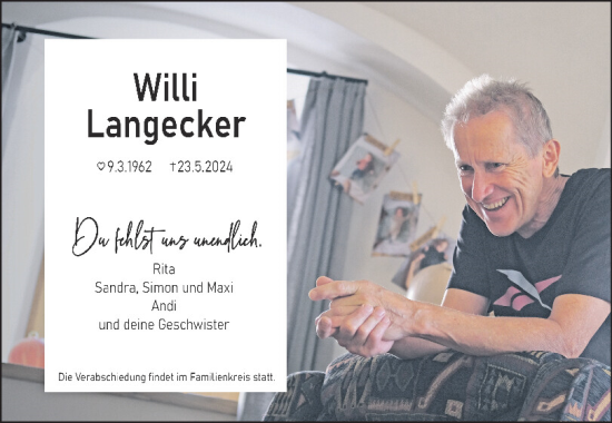 Traueranzeigen Von Willi Langecker Mittelbayerische Trauer