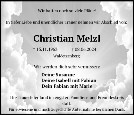 Traueranzeigen Von Christian Melzl Mittelbayerische Trauer