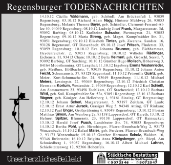 Traueranzeige von Regensburger TODESNACHRICHTEN von Mittelbayerische Zeitung