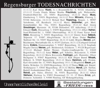 Traueranzeige von Regensburger TODESNACHRICHTEN von Mittelbayerische Zeitung