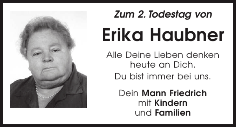 Traueranzeigen Von Erika Haubner Mittelbayerische Trauer