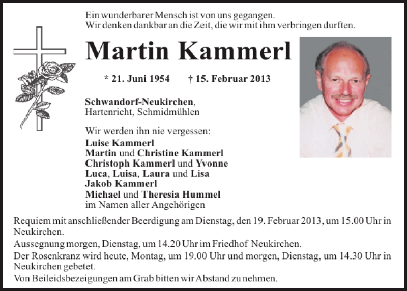 Traueranzeigen Von Martin Kammerl 