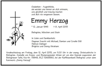 Traueranzeige von Beilngries Emmy Herzog von Mittelbayerische Zeitung