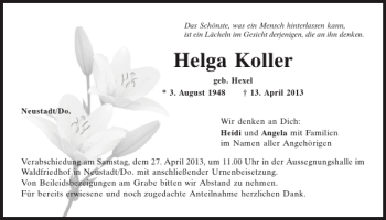 Traueranzeige von Neustadt /Do. Helga Koller von Mittelbayerische Zeitung