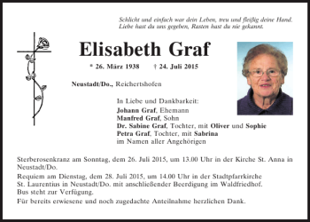 Traueranzeigen von Elisabeth Graf | Mittelbayerische Trauer