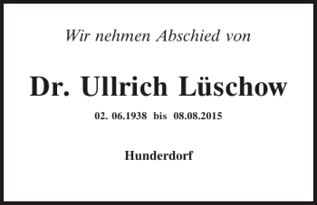 Traueranzeige von Dr. Ullrich Lüschow von Mittelbayerische Zeitung