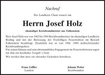 Traueranzeige von Josef Holz von Mittelbayerische Zeitung