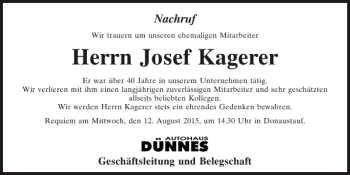 Traueranzeige von Josef Kagerer von Mittelbayerische Zeitung