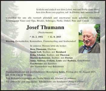 Traueranzeige von Josef Thumann von Mittelbayerische Zeitung