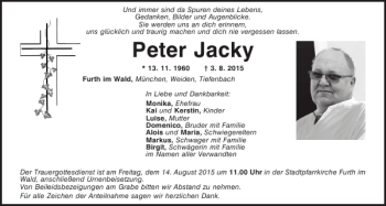 Traueranzeige von Peter Jacky von Mittelbayerische Zeitung