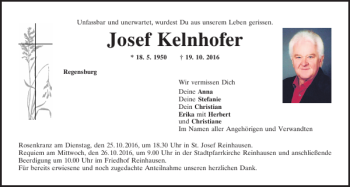 Traueranzeige von Josef Kelnhofer von Mittelbayerische Zeitung Regensburg