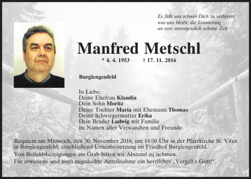 Traueranzeigen Von Manfred Metschl Mittelbayerische Trauer My Xxx Hot