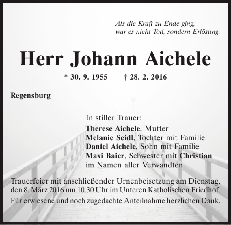  Traueranzeige für Johann Aichele vom 05.03.2016 aus Mittelbayerische Zeitung Regensburg