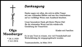 Traueranzeige von Olga Moosburger von Neumarkter Tagblatt