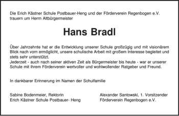 Traueranzeige von Hans Bradl von Neumarkter Tagblatt