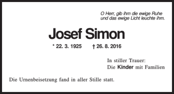 Traueranzeige von Josef Simon von Mittelbayerische Zeitung Kelheim