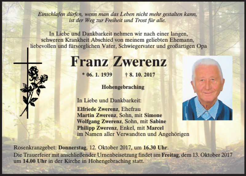  Traueranzeige für Franz Zwerenz vom 10.10.2017 aus Mittelbayerische Zeitung Regensburg