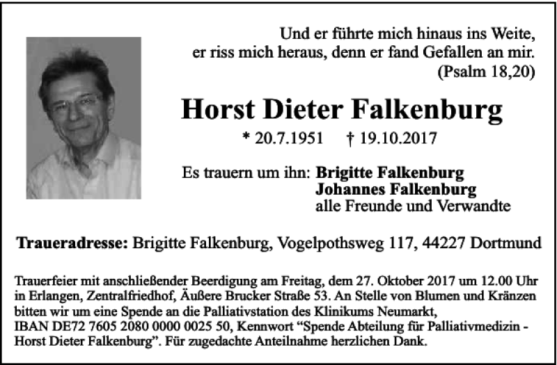  Traueranzeige für Horst Dieter Falkenburg vom 24.10.2017 aus Neumarkter Tagblatt